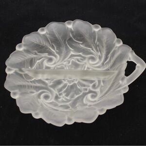 VTG Indiana Glass Wild Rose Frosted Leaf  Relish Dish/Serveware